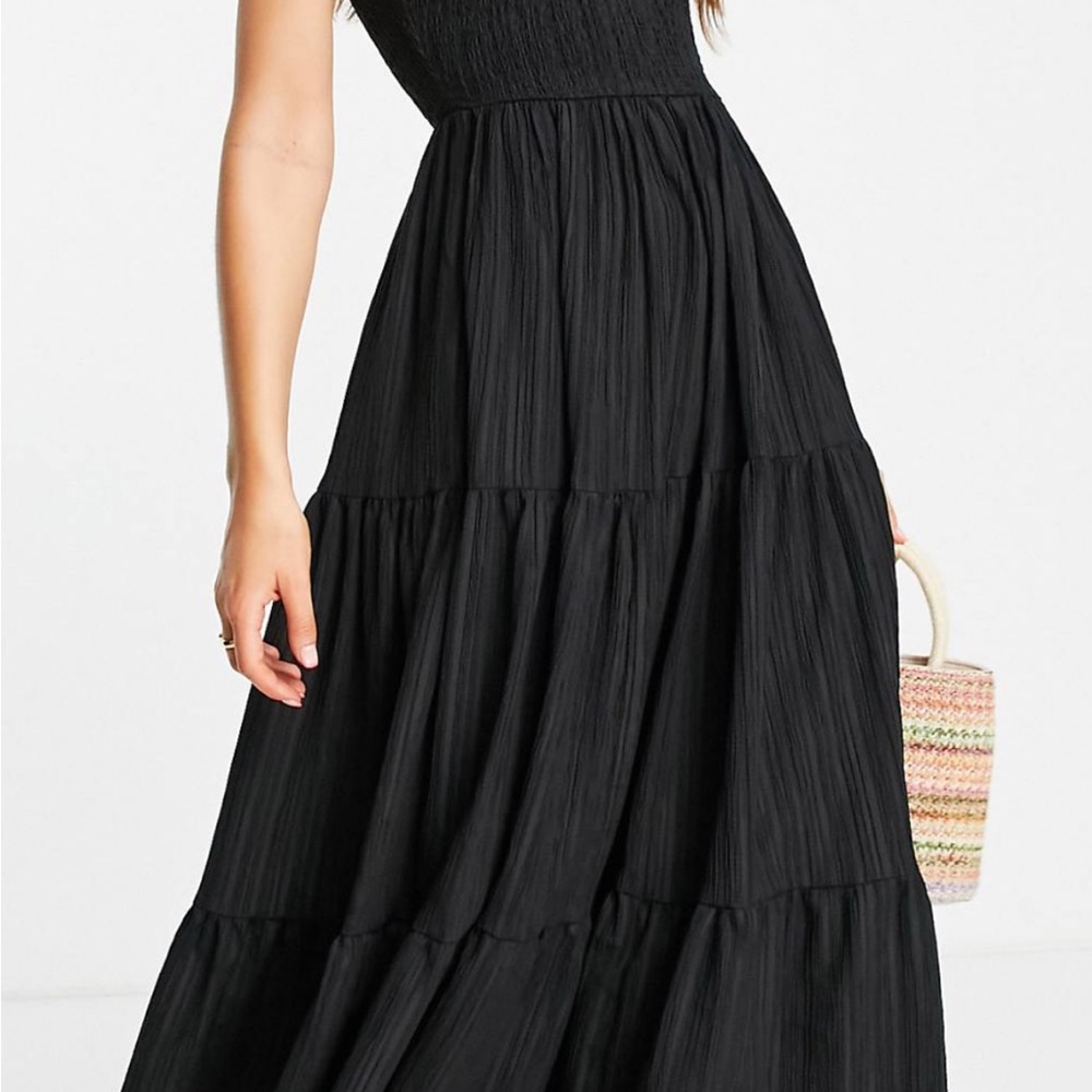 ASOS Black One Shoulder Tiered Maxi Dress